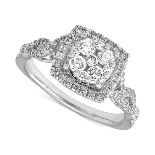 Diamond Halo Cluster Ring (3/4 ct. t.w.) in 14k White Gold
