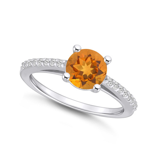 Citrine (1-1/4 ct. t.w.) and Diamond (1/6 ct. t.w.) Ring in 14K White Gold
