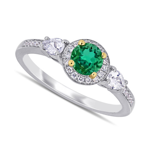 Emerald (1/2 ct. t.w.), White Sapphire (1/3 ct. t.w.) & Diamond (1/8 ct. t.w.) Halo Ring in 14k Gold & White Gold