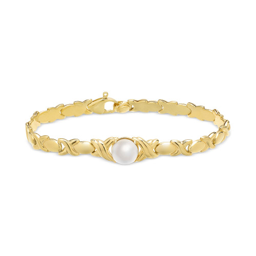 Cultured Freshwater Pearl (9mm) Link Bracelet in 14k Gold-Plated Sterling Silver