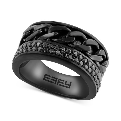 EFFY® Men's Black Spinel Pavé Chain Link Ring (1 ct. t.w.) in Black PVD-Plated Sterling Silver