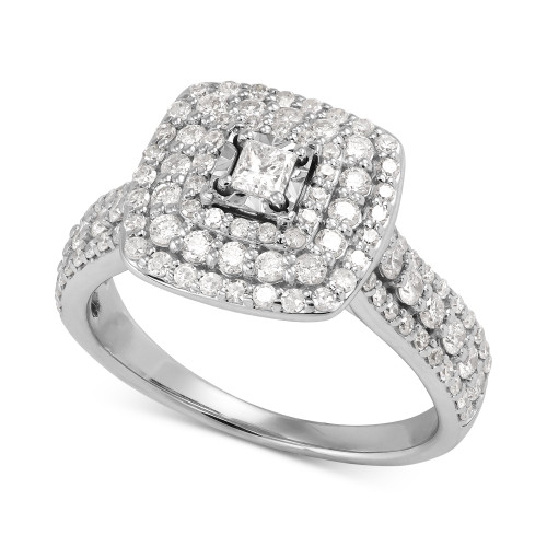 Diamond Princess Multi-Halo Engagement Ring (1 ct. t.w.) in 14k White Gold
