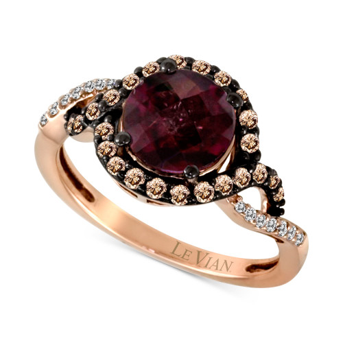 Raspberry Rhodolite (1-3/4 ct. t.w.) & Diamond (3/8 ct. t.w.) Halo Twist Ring in 14k Rose Gold