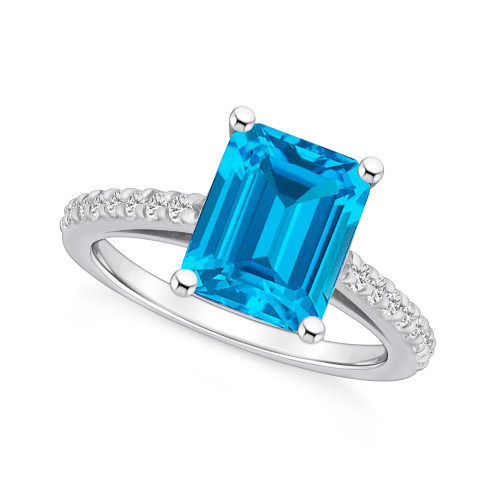 Blue Topaz (4-1/4 ct. t.w.) and Diamond (1/4 ct. t.w.) Ring in 14K White Gold