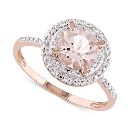 Morganite (1-1/6 ct. t.w.) & Diamond (1/10 ct. t.w.) Double Halo Ring in 10k Rose Gold
