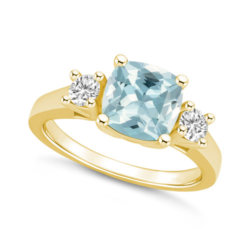 Aquamarine (2 ct. t.w.) and Diamond (1/3 ct. t.w.) Ring in 14K Yellow Gold