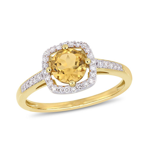Citrine (3/4 ct. t.w.) and Diamond (1/7 ct. t.w.) Halo Ring in 10k Yellow Gold