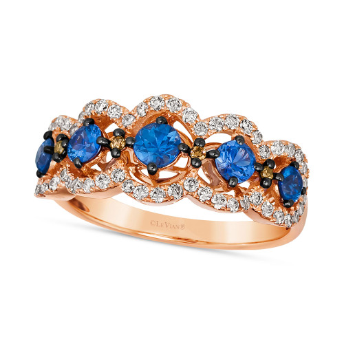 Blueberry Sapphire (3/4 ct. t.w.) & Diamond (7/8 ct. t.w.) Scalloped Ring in 14k Rose Gold