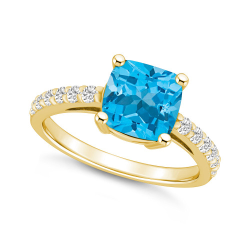 Blue Topaz (2-3/4 Ct. T.W.) and Diamond (1/3 Ct. T.W.) Ring in 14K Yellow Gold