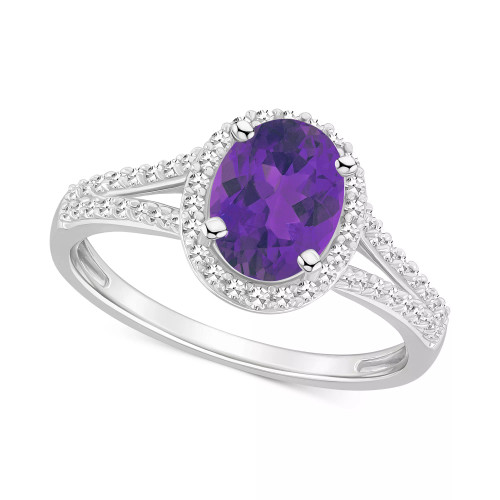 Amethyst (1-1/5 ct. t.w.) & Diamond (1/4 ct. t.w.) Oval Halo Split Shank Ring in Sterling Silver (Also in Citrine, Garnet, Peridot, & Blue Topaz)