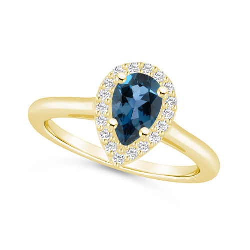 London Blue Topaz (1 ct. t.w.) and Diamond (1/5 ct. t.w.) Halo Ring in 14K Yellow Gold