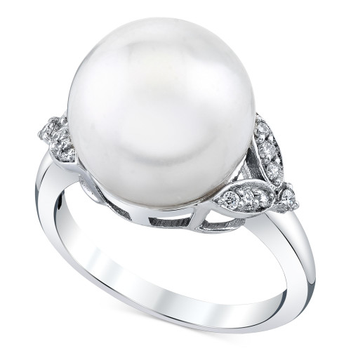 Cultured South Sea Pearl (12mm) & Diamond (1/8 ct. t.w.) Ring in 10k White Gold