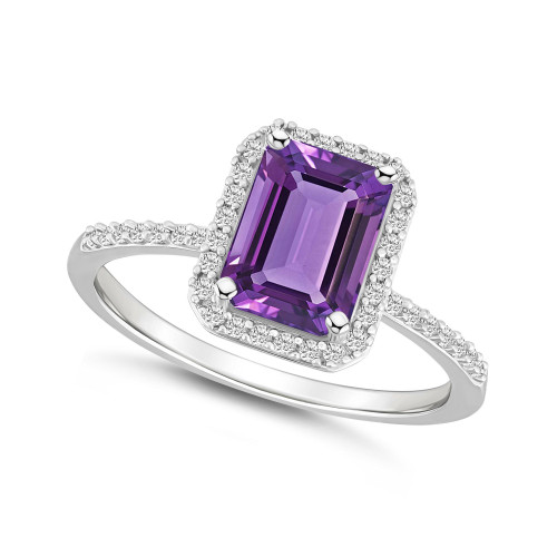 Amethyst (1-3/5 ct. t.w.) and Created Sapphire (1/4 ct. t.w.) Halo Ring in 10K White Gold