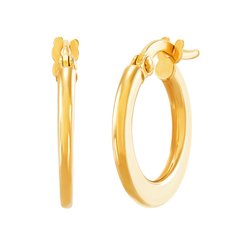 Polished Small Flat Round Hoop Earrings in 10K Yellow Gold, 10mm