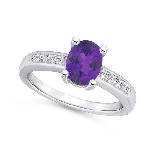 Amethyst and Diamond Ring (1-1/5 ct.t.w and 1/8 ct.t.w) 14K White Gold