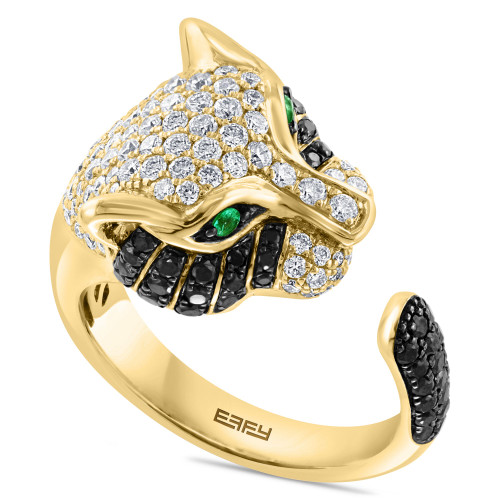 EFFY® Emerald (1/20) & Diamond (1-1/3 ct. t.w.) Panther Ring in 14k Gold