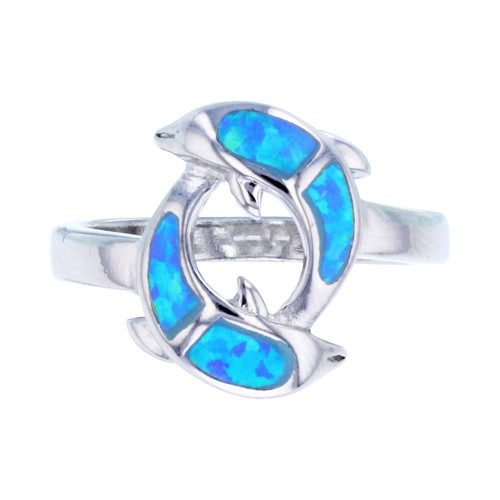 Lab-Created Opal Inlay Dolphin Ring in Sterling Silver