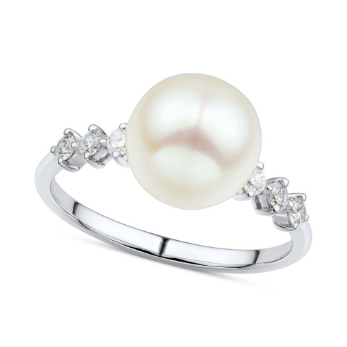 Cultured Freshwater Pearl (9mm) & Diamond (1/6 ct. t.w.) Ring in 14k White Gold