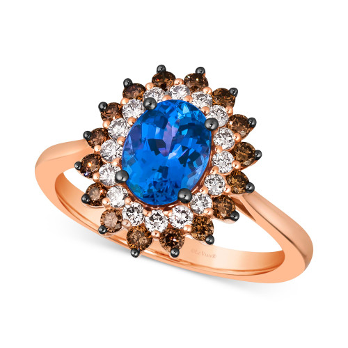 Blueberry Tanzanite (1 ct. t.w.), Chocolate Diamonds (1/3 ct. t.w.) & Nude Diamonds (1/4 ct. t.w.) Statement Ring in 14k Rose Gold