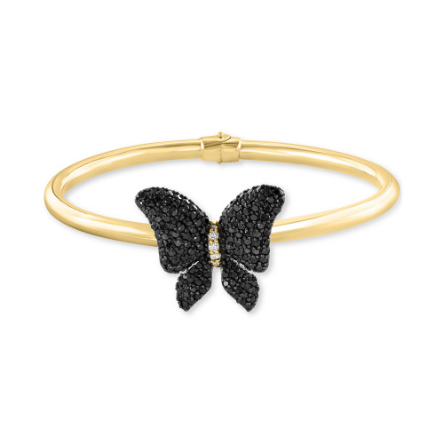 EFFY® Black Diamond (7/8 ct. t.w.) & White Diamond (1/10 ct. t.w.) Butterfly Bangle Bracelet in 14k Gold