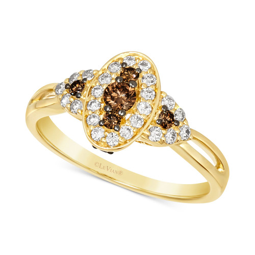 Chocolate Diamond (1/4 ct. t.w.) & Nude Diamond (1/4 ct. t.w.) Halo Ring in 14k Gold