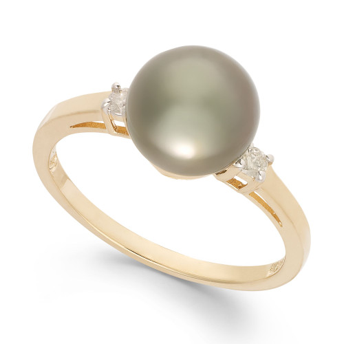 Tahitian Pearl (8mm) and Diamond Accent Ring in 14k Gold