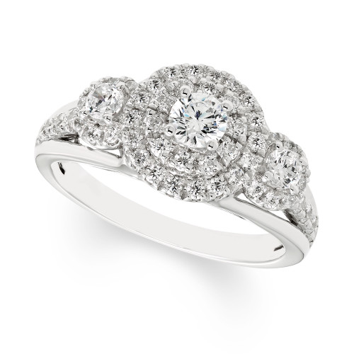 Diamond Trio Halo Engagement Ring (1 ct. t.w.) in 14k White Gold