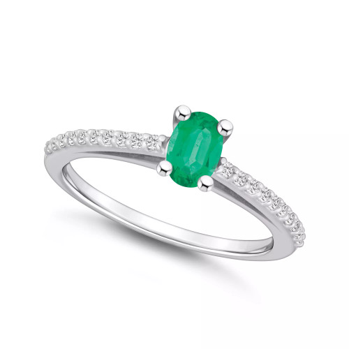 Emerald (1/2 Ct. t.w.) and Diamond (1/6 Ct. t.w.) Ring