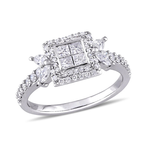 Princess- Cut Certified Diamond (1 ct. t.w.) Quad Halo Engagement Ring in 14k White Gold