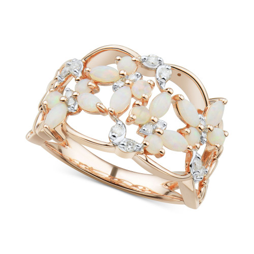 Opal (3/4 ct. t.w.) & Diamond (1/6 ct. t.w.) Butterfly Openwork Cluster Ring in 18k Rose Gold-Plated Sterling Silver