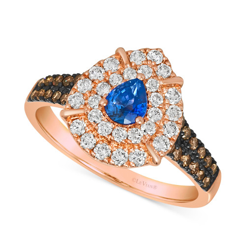 Blueberry Sapphire (1/3 ct. t.w.) & Diamond (3/4 ct. t.w.) Teardrop Halo Ring in 14k Rose Gold