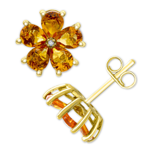 Citrine (2-7/8 ct. t.w.) & Diamond Accent Flower Stud Earrings in 14k Gold-Plated Sterling Silver