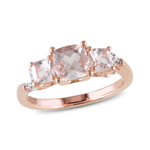 Morganite (1-2/5 ct. t.w.) and Diamond Accent 3-Stone Ring in 18k Rose Gold Over Silver