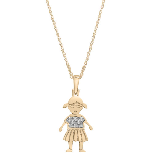 Diamond Girl Pendant Necklace (1/20  ct. t.w.) in 10k Gold, 18" + 2" extender, Created for Macy's