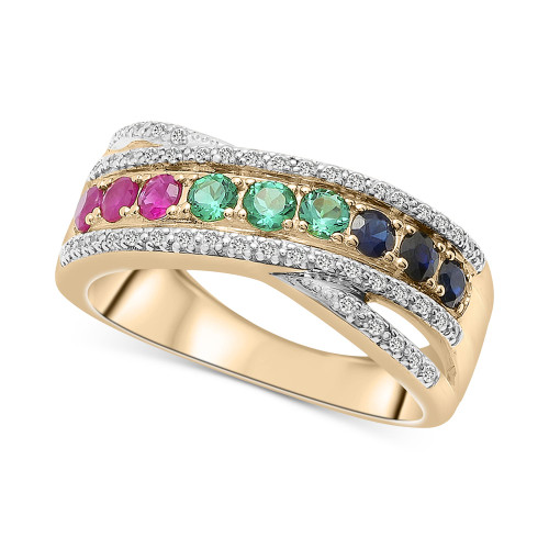 Multi-Gemstone (3/4 ct. t.w.) & Diamond (1/6 ct. t.w.) Crossover Ring in 14k Gold