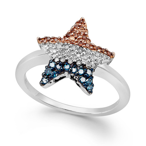 Diamond Flag Star Ring in Sterling Silver (1/4 ct. t.w.)