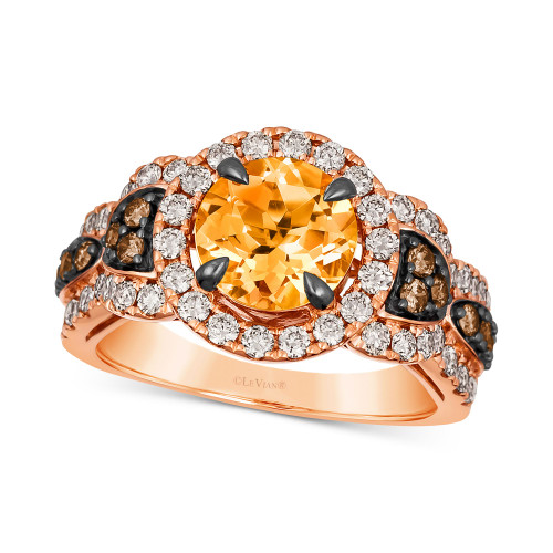 Cinnamon Citrine (1-7/8 ct. t.w.) & Diamond (1-1/20 ct. t.w.) Halo Ring in 14k Rose Gold