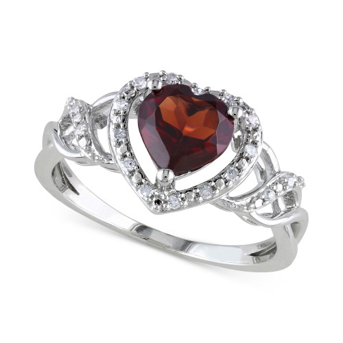 Rhodolite Garnet (1-3/8 ct. t.w.) & Diamond (1/10 ct. t.w.) Heart Ring in Sterling Silver