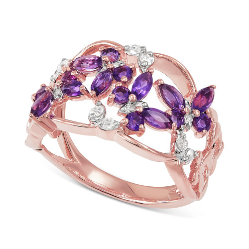 Amethyst (7/8 ct. t.w.) & Diamond (1/6 ct. t.w.) Butterfly Open Ring in 18k Rose Gold-Plated Sterling Silver