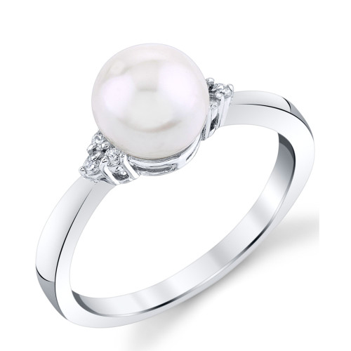 Cultured Freshwater Pearl (7mm) & Diamond (1/20 ct. t.w.) Ring in 14k White Gold