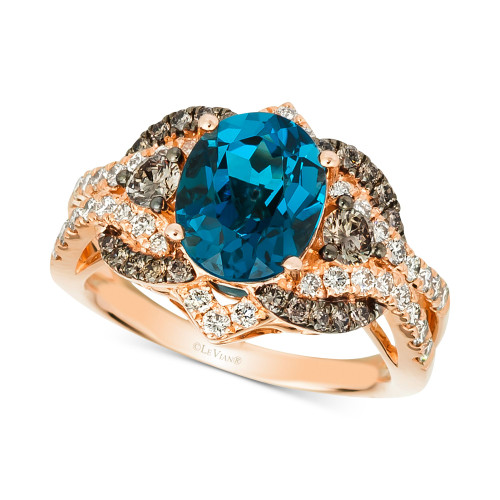 Deep Sea Blue Topaz (3 ct. t.w.) & Diamond (1-1/20 ct. t.w.) Statement Ring in 14k Rose Gold