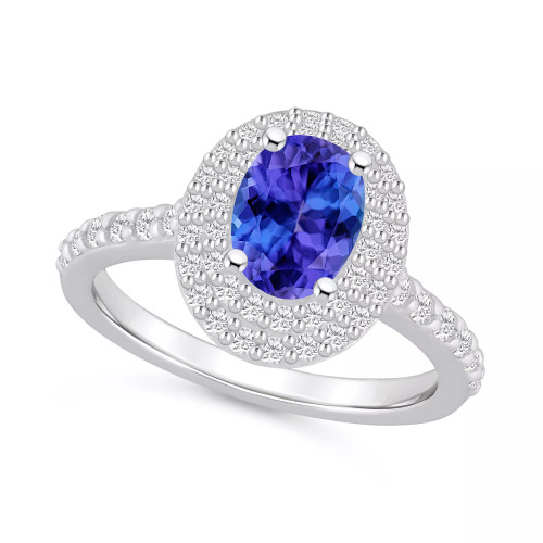Tanzanite (1-1/4 ct. t.w.) & Diamond (5/8 ct. t.w.) Oval Double Halo Ring in 14k Gold