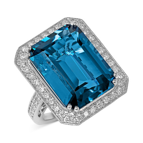 London Blue Topaz (24 ct. t.w.) & Diamond (7/8 ct. t.w.) Halo Statement Ring in 14k White Gold