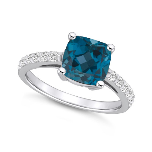 London Blue Topaz (2-3/4 Ct. T.W.) and Diamond (1/3 Ct. T.W.) Ring in 14K White Gold