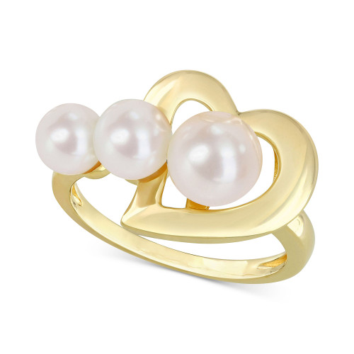 Cultured Freshwater Pearl (5 - 7-1/2mm) Heart Ring in Gold-Tone Plated Sterling Silver