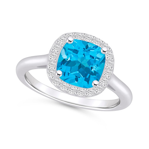Blue Topaz (2-3/4 ct. t.w.) and Diamond (1/4 ct. t.w.) Halo Ring in 14K White Gold
