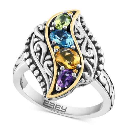 EFFY® Multi-stone Filigree Ring (2-1/5 ct. t.w.) in Sterling Silver & 18k Gold-Plate