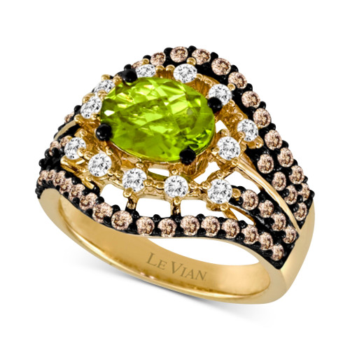 Green Apple Peridot (1-1/2 ct. t.w.) & Diamond (1-1/4 ct. t.w.) Multirow Statement Ring in 14k Gold