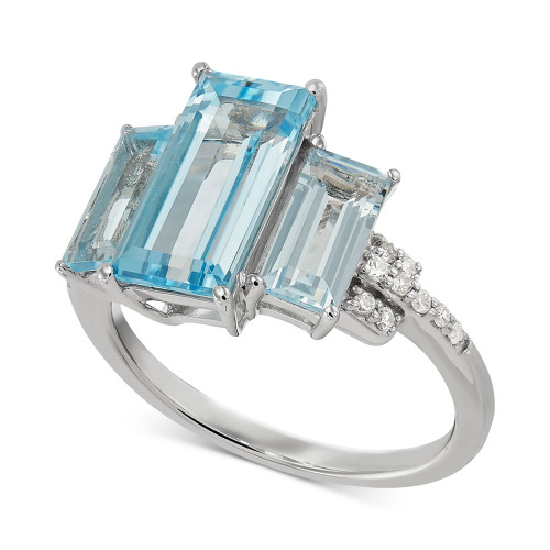 Sky Blue Topaz (5-7/8 ct. t.w.) & Diamond (1/8 ct. t.w.) Three Stone Ring in Sterling Silver