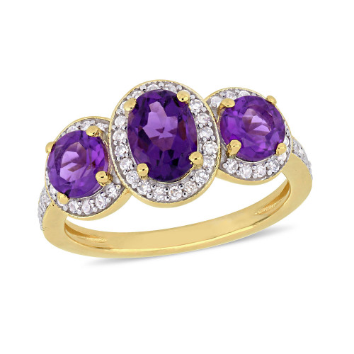 Amethyst (1-5/8 ct.t.w.) and Diamond (1/3 ct.t.w.) 3-Stone Halo Ring in 18k Yellow Gold over Sterling Silver